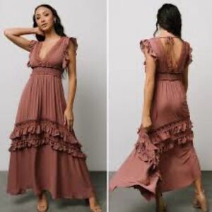 Baltic born Jasmine Ruffle Maxi Dress | Rosy Brown - M